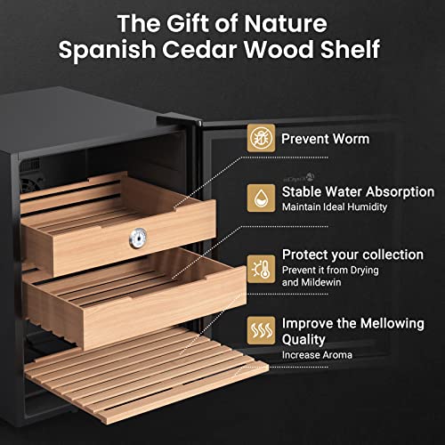 KingChii 16L Electric Cigar Humidor Cabinet with Temperature Control and Spanish Cedar Shelves H300