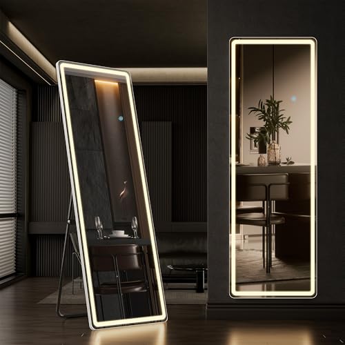 Arched Full Length Mirror with LED Lights, 60"x16" Floor Mirror with Stand T719302