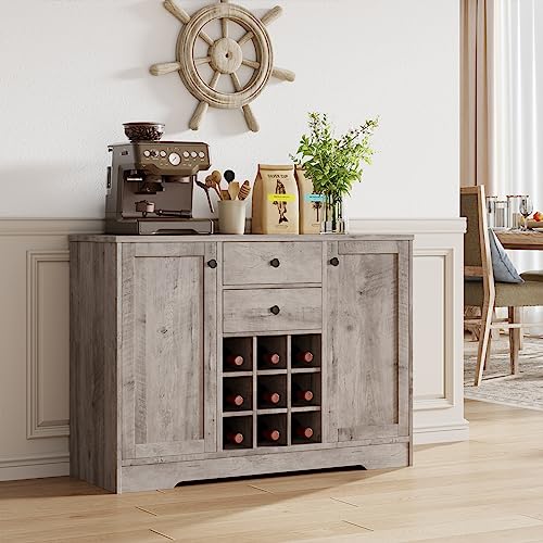 Farmhouse Buffet Sideboard Bar Cabinet with Storage, Dark Brown A255