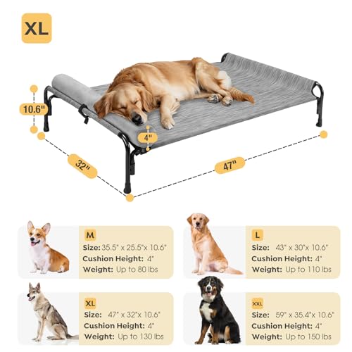 Veehoo Large Elevated Dog Bed, Outdoor Raised Cot with Removable Headrest, Breathable Washable Mesh R9070