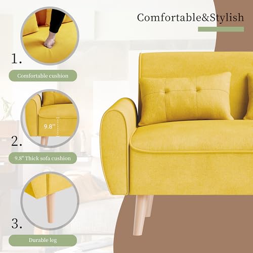 Vongrasig 47" Modern Loveseat Sofa, Mid Century Linen Fabric, Dark Gray O910
