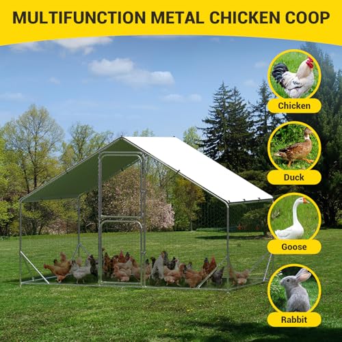 Large Metal Chicken Coop Walk-in Poultry Cage with Waterproof Cover, Double Lockable Doors X5588