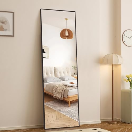 WIIS' IDEA Full Length Mirror with Stand, 59"x16" Floor Mirror, Black O584483