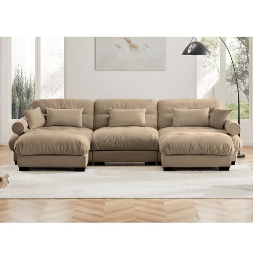 130" Modular Sectional Sofa with Movable Ottoman, Velvet Upholstered, Green Y4976