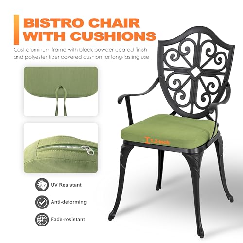 NUU GARDEN 3 Piece Cast Aluminum Bistro Set with Umbrella Hole, Black N80118