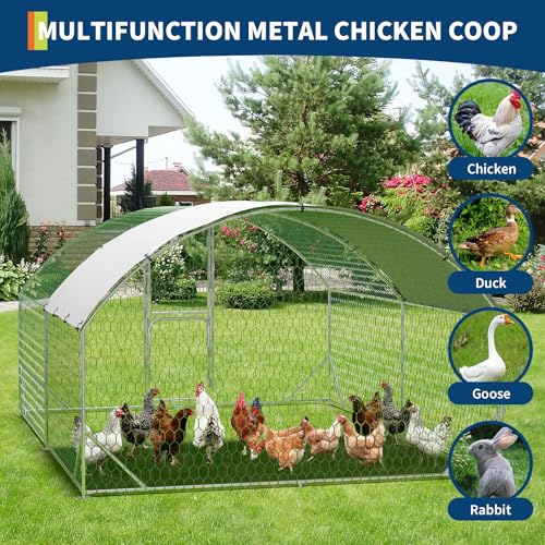 Large Metal Chicken Coop Walk-in Poultry Cage with Waterproof Cover, Double Lockable Doors X5588