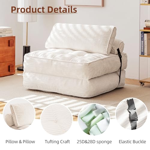 GYUTEI Folding Sofa Bed Convertible Sleeping Chair with Corduroy Fabric, Grayish Blue E807