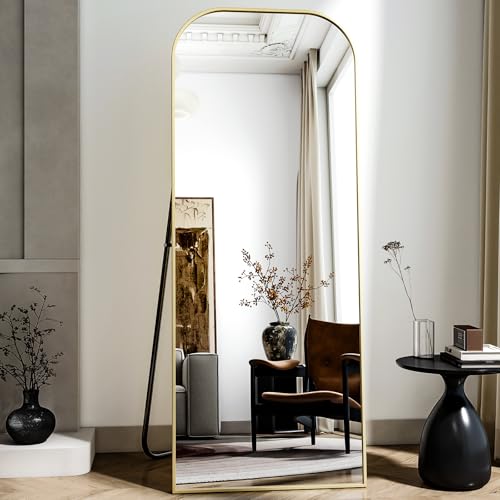 Full Length Mirror 56x21 Inch Arched Floor Standing Wall Mountable Black J48657