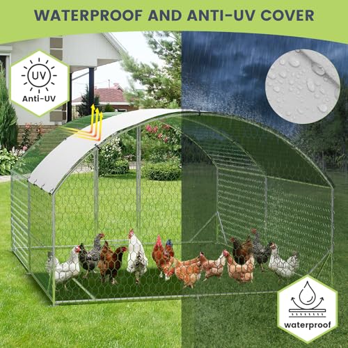 Large Metal Chicken Coop Walk-in Poultry Cage with Waterproof Cover, Double Lockable Doors X5588