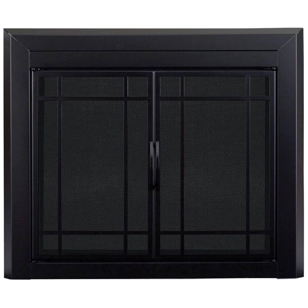 Pleasant Hearth Easton Black Fireplace Glass Firescreen Doors Medium O614