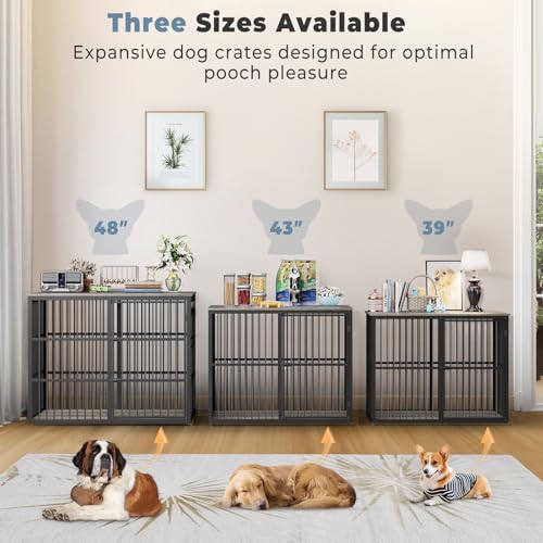 43'' Dog Crate Furniture with 3 Doors, XL Wooden End Table for Medium to Large Dogs M2208