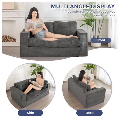 MAXYOYO 3 Seater Boneless Floor Sofa with Tufted Cushion, Beige A96326