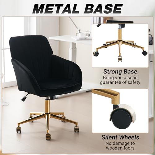Velvet Home Office Chair with Gold Base, Swivel Desk Chair with Wheels (Cream) Z435471