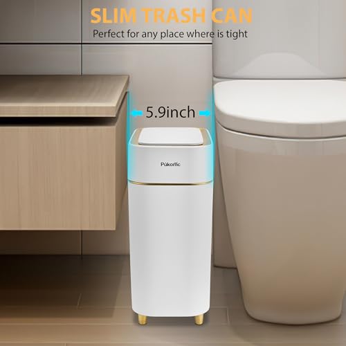 Pukomc Automatic Sensor Trash Can 2.3 Gallon Touchless Lid Quiet Close White Gold A928188