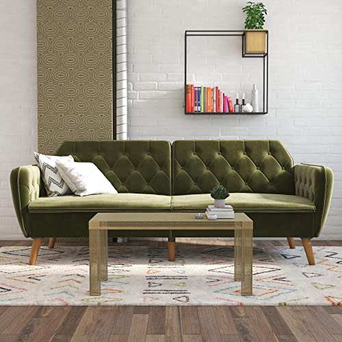 Novogratz Tallulah Memory Foam Futon Convertible Couch, Camel Faux Leather F5939