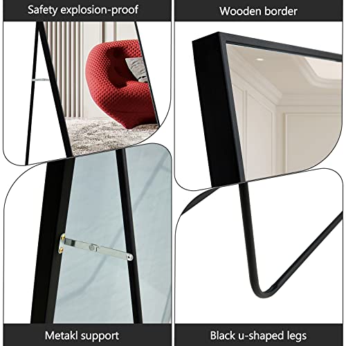 WIIS' IDEA Full Length Mirror with Stand, 59"x16" Floor Mirror, Black O584483