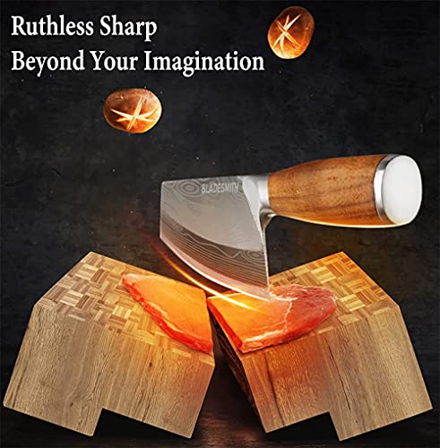 BLADESMITH Meat Cleaver Bone Chopper Knife, 6.3'' Stainless Steel Blade with Pear Wood Handle Q434