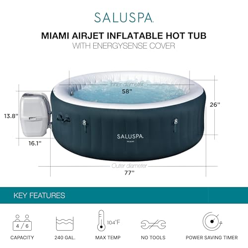 Bestway SaluSpa Aruba AirJet Inflatable Hot Tub, 67 x 26 Inch Round Portable Spa with Cover, Gray S258640