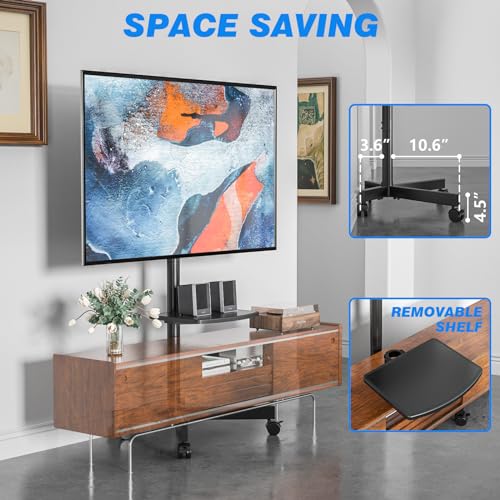Rfiver Mobile TV Cart for 23-60 Inch LCD LED Flat Panel Curved Screen TVs, Height Adjustable Rolling Stand, Max VESA 400x400mm N1572