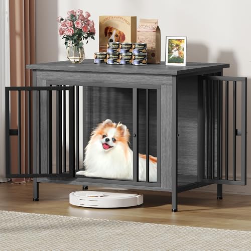 EasyCom XL Wooden Dog Crate Furniture for Medium and Large Breeds, 2 Doors A673