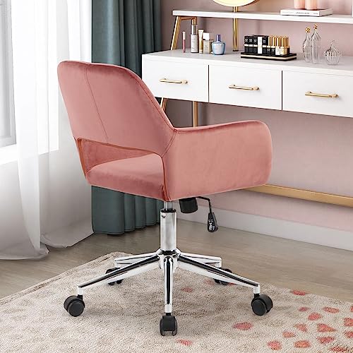FurnitureR Fabric Upholstered Office Chair with Wheels, Adjustable Mid Back, Beige O766754