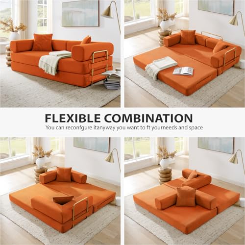 4-in-1 Folding Convertible Sofa Bed, 78 Inch Corduroy Loveseat Sleeper, Beige Y504328