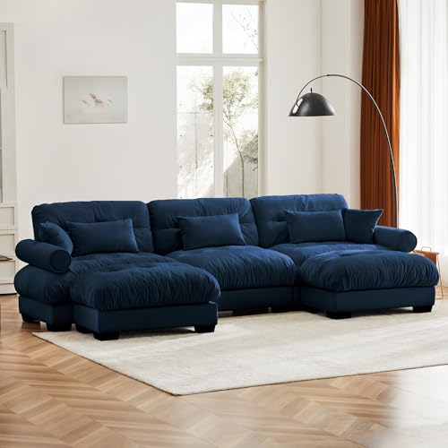 130" Modular Sectional Sofa with Movable Ottoman, Velvet Upholstered, Green Y4976