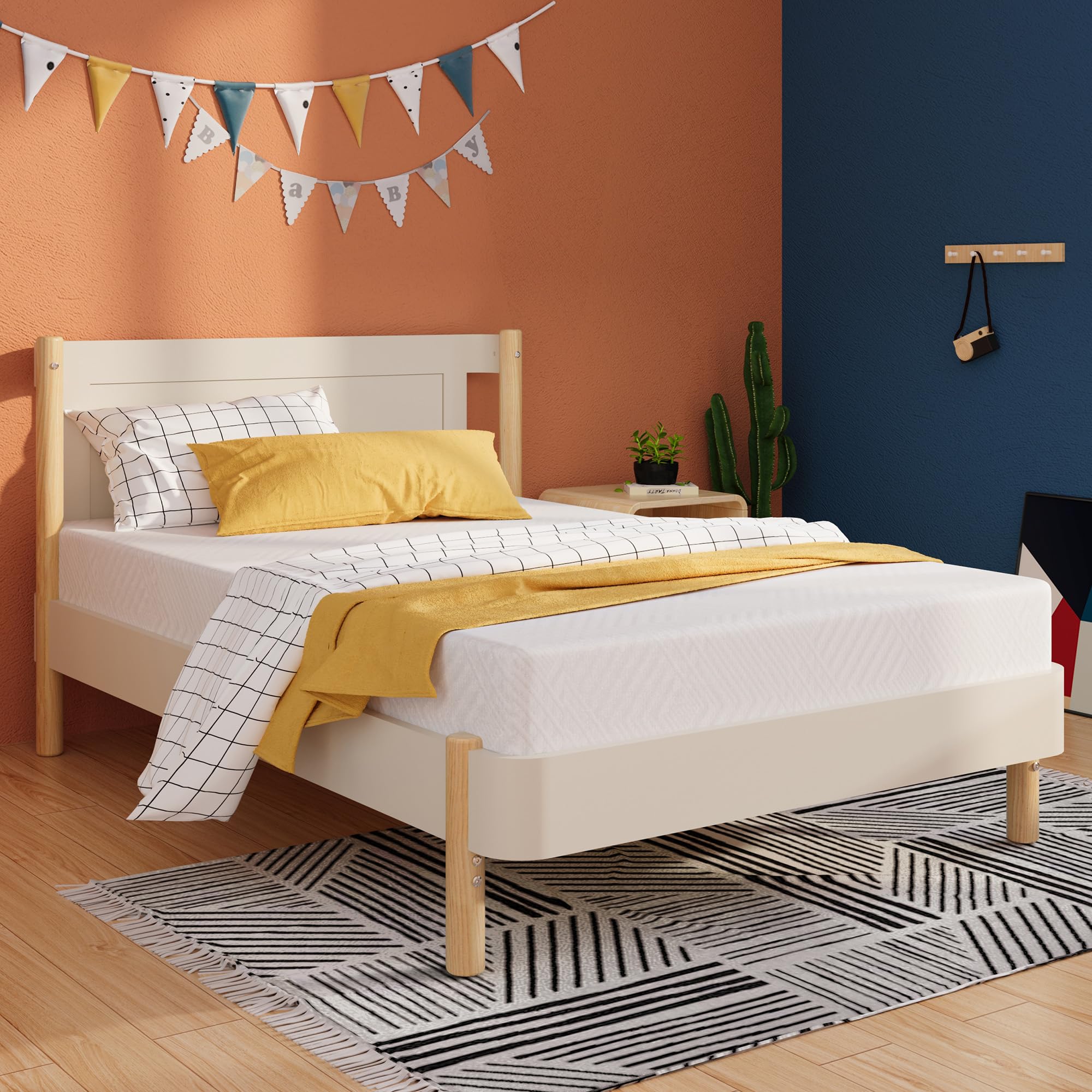 MLILY EGOHOME Twin Mattress for Kids Adults Single Bed, 8 Inch Green Tea Gel Cooling Memory Foam Bunk Bed Mattress in a Box, Made in USA CertiPUR-US Certified, Medium Firm Trundle, White