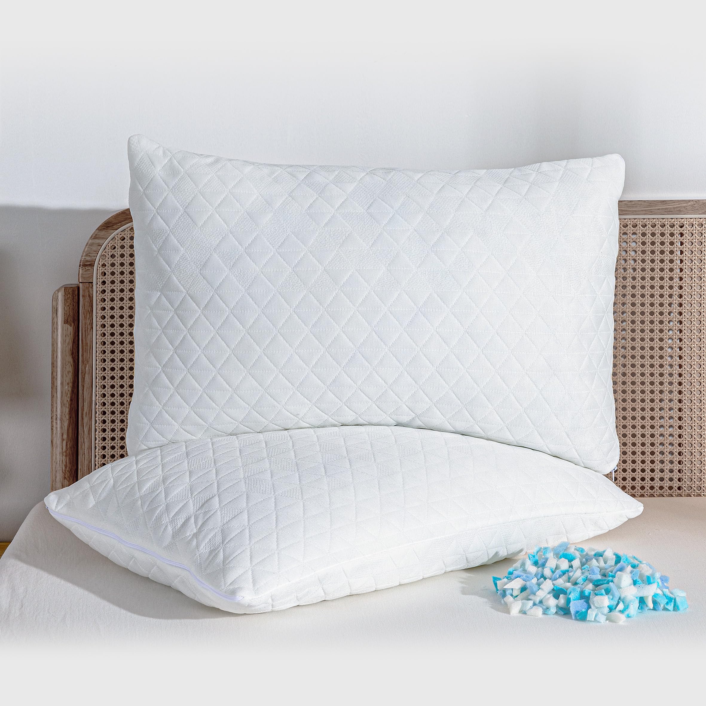 Sleep Shredded Memory Foam Pillows, Adjustable Bed Pillows for Side, Back or Stomach Sleepers, Queen Size Neck Support Pillow with Washable Removable Cover (2 Pack)