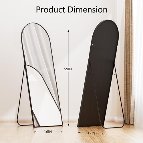 Simple Deluxe Arched Full Length Floor Mirror with Stand, 59"x16", Black U968