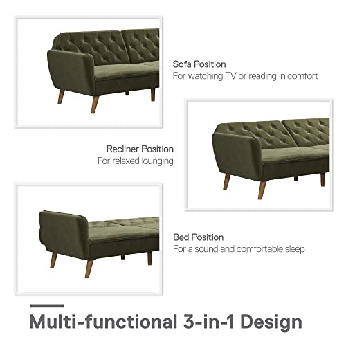 Novogratz Tallulah Memory Foam Futon Convertible Couch, Camel Faux Leather F5939