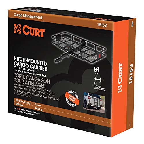 CURT 18153 60 x 24-Inch Hitch Cargo Carrier, 500 lbs Capacity, Black Steel Z590363