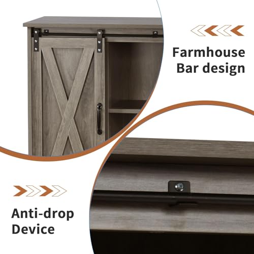4 EVER WINNER Coffee Bar Cabinet with Sliding Barn Doors, 42" Sideboard Buffet, Espresso O37010