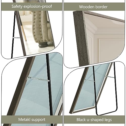 WIIS' IDEA Full Length Mirror with Stand, 59"x16" Floor Mirror, Black O584483