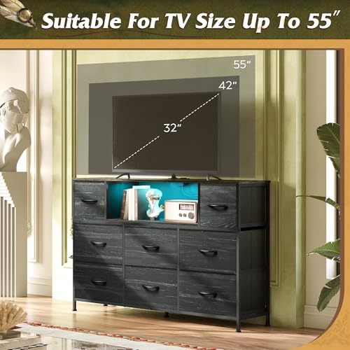 WLIVE Dresser for Bedroom with Charging Station and LED Lights, 8 Drawer R754