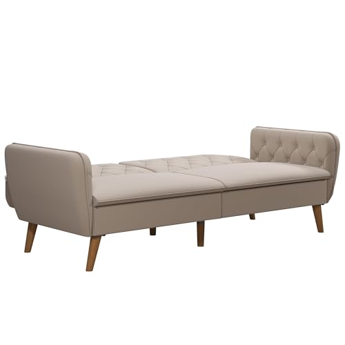 Novogratz Tallulah Memory Foam Futon Convertible Couch, Camel Faux Leather F5939