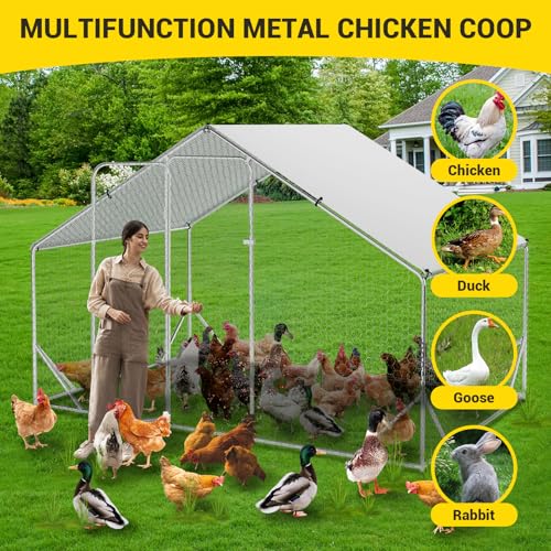 Large Metal Chicken Coop Walk-in Poultry Cage with Waterproof Cover, Double Lockable Doors X5588