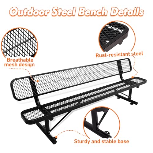Heavy Duty Outdoor Metal Park Bench with Backrest for Garden Patio Yard K713