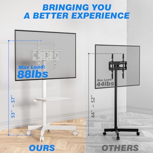 Rfiver Mobile TV Cart for 23-60 Inch LCD LED Flat Panel Curved Screen TVs, Height Adjustable Rolling Stand, Max VESA 400x400mm N1572
