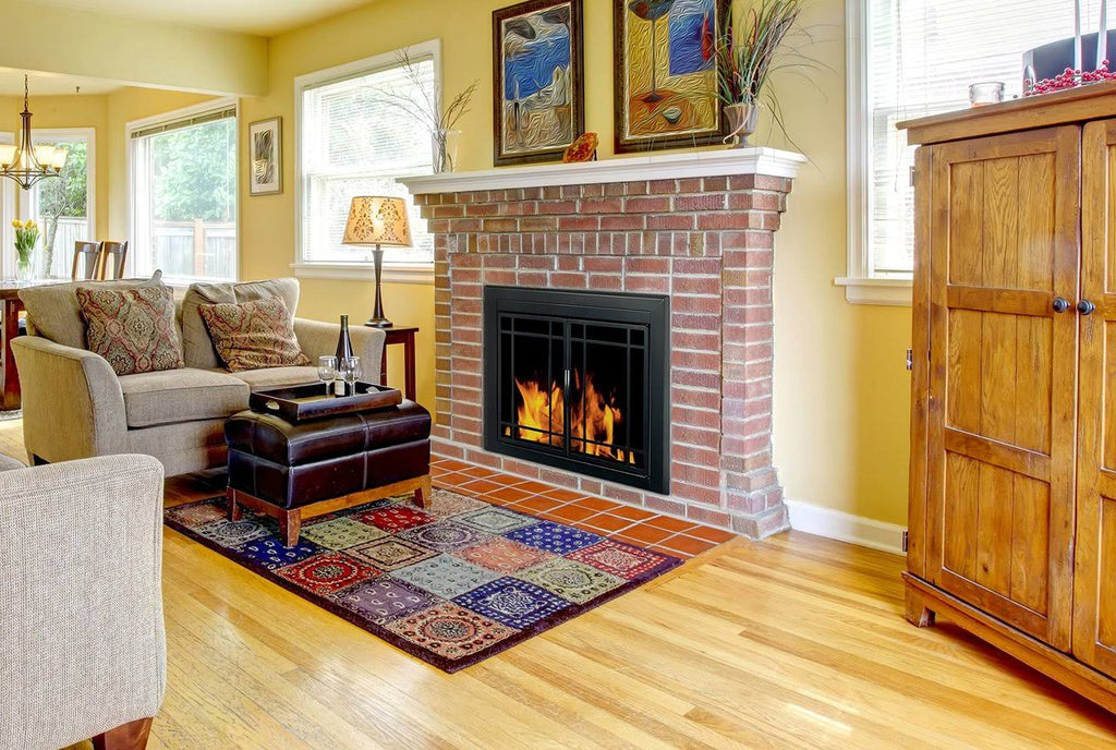 Pleasant Hearth Easton Black Fireplace Glass Firescreen Doors Medium O614