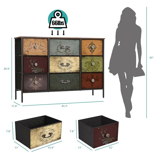 9-Drawer Fabric Dresser for Bedroom, TV Stand Storage Cabinet U5871