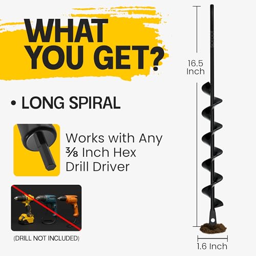 Garden Auger Drill Bit for Planting 2 Pack 1.6x16 & 3.5x16 Inch Q521
