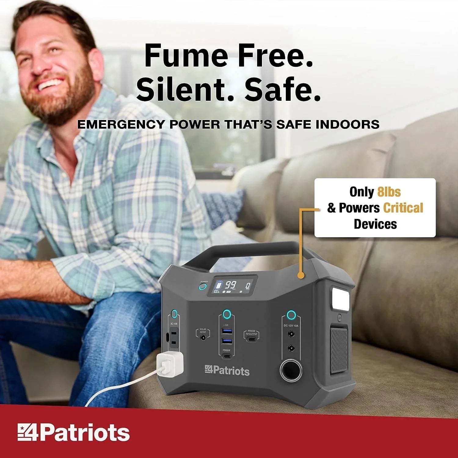 4Patriots Patriot Power Sidekick Solar Generator 300Wh Portable Power Station with 40W Solar Panel X245