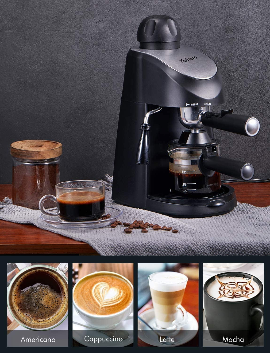 Yabano 3.5 Bar Espresso Machine with Milk Frother, 800W, Black M363