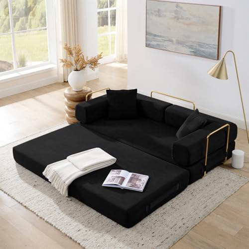 4-in-1 Folding Convertible Sofa Bed, 78 Inch Corduroy Loveseat Sleeper, Beige Y504328
