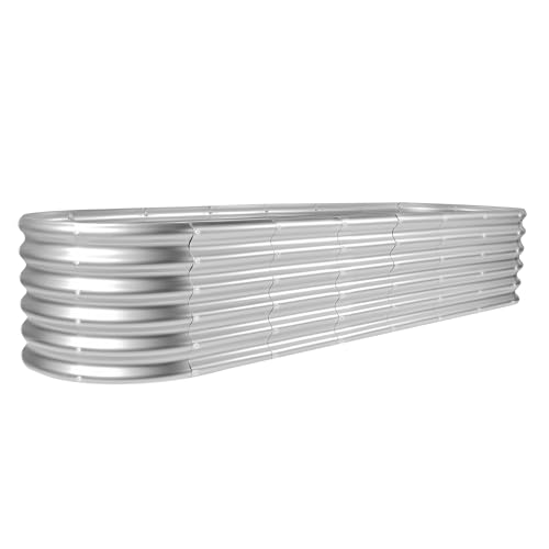 Land Guard 8ft Galvanized Raised Garden Bed Kit, Oval Metal Outdoor Planter Box, Silver D8675