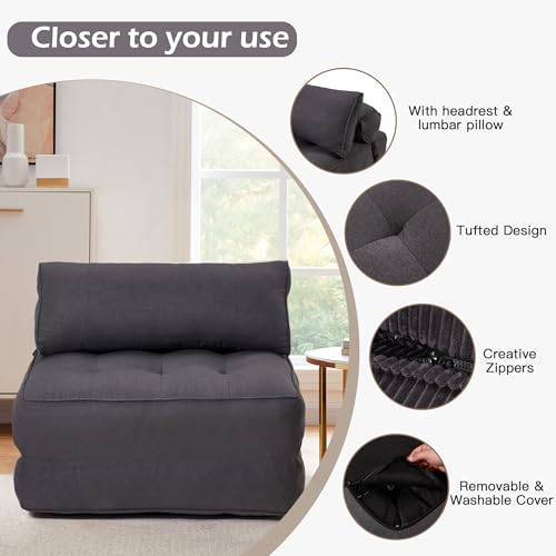 GYUTEI Folding Sofa Bed Convertible Sleeping Chair with Corduroy Fabric, Grayish Blue E807