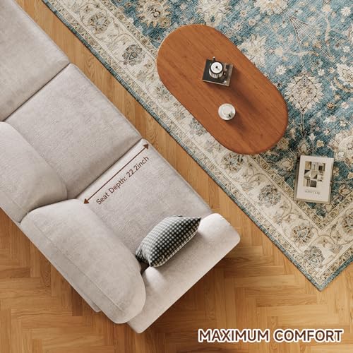 90 Inch Nailhead Trim Chenille Sofa for Living Room, Beige L968714
