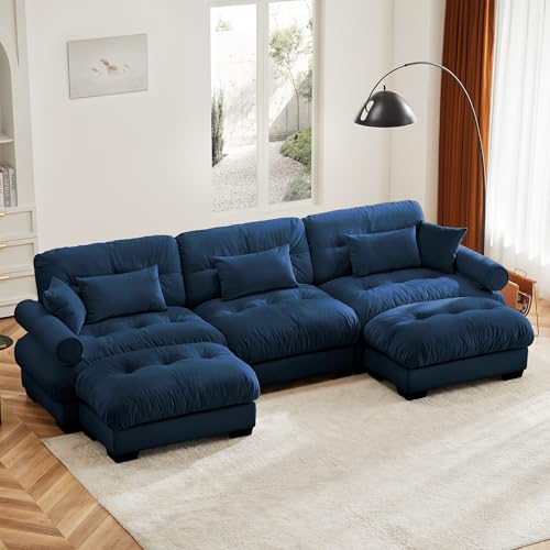 130" Modular Sectional Sofa with Movable Ottoman, Velvet Upholstered, Green Y4976