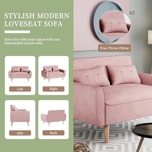 Vongrasig 47" Modern Loveseat Sofa, Mid Century Linen Fabric, Dark Gray O910